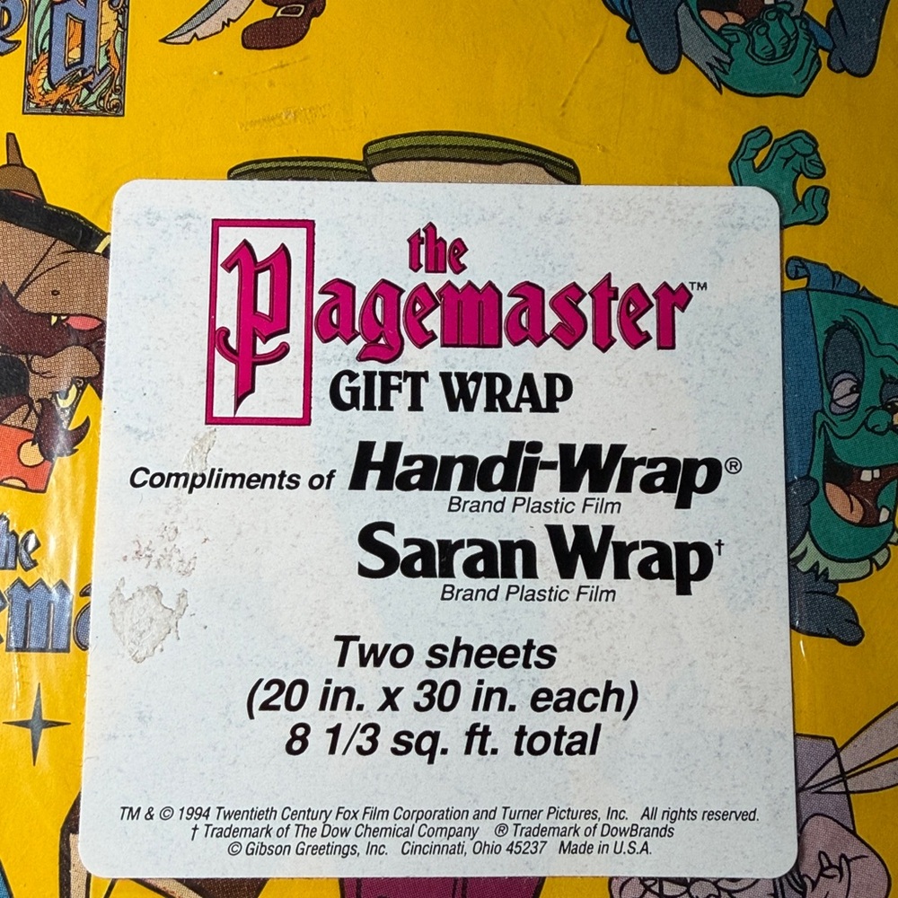 5/$25 VINTAGE Birthday Wrapping Paper The Pagemaster - Picture 2 of 3